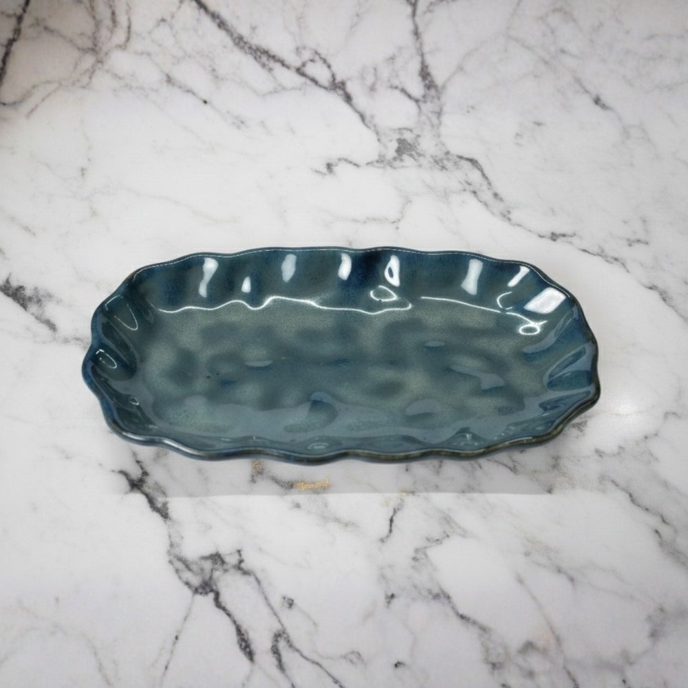 crinkle black ceramic rectangular 26cm platter set of 2 with textured finish for serving snacks and appetizers